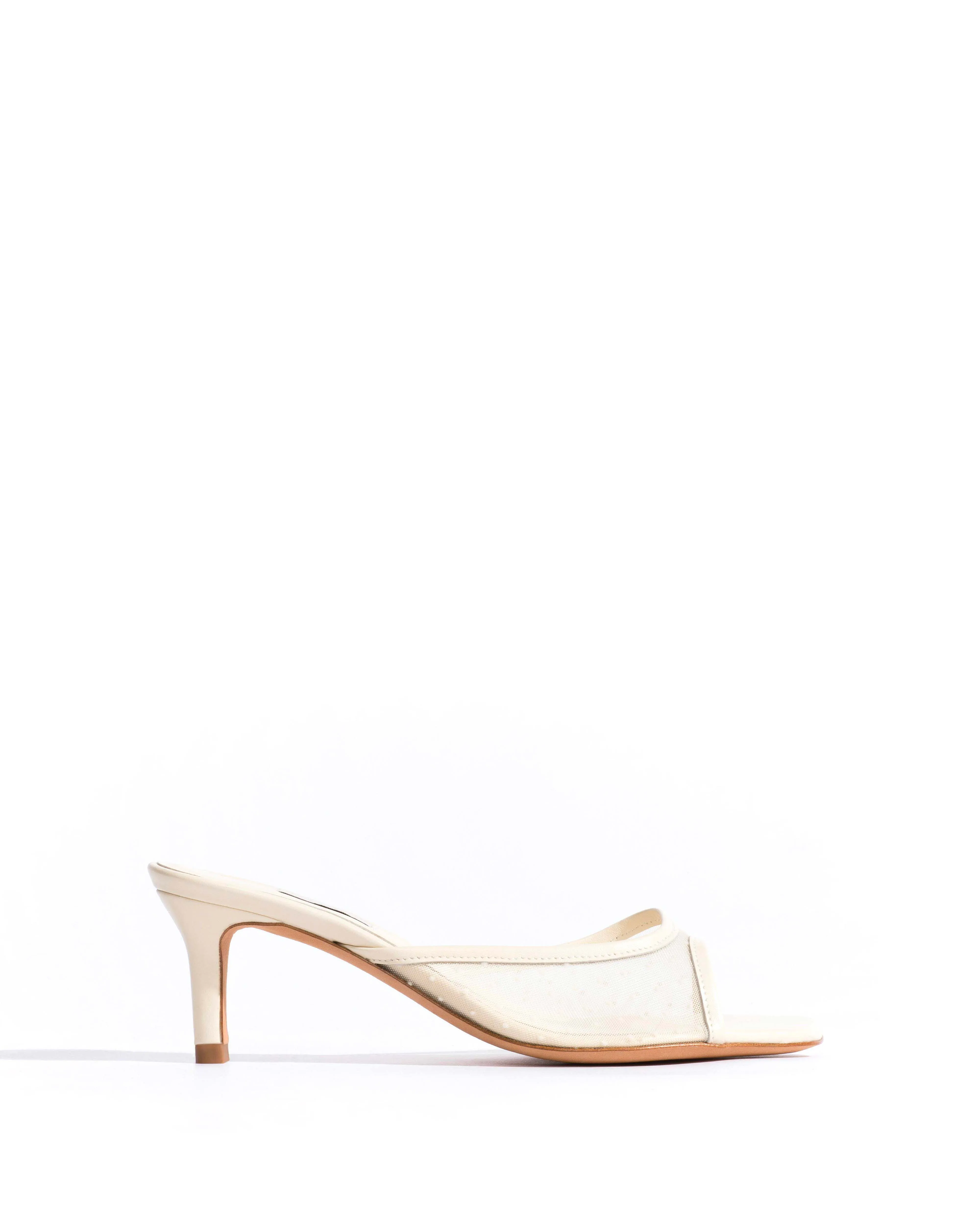 Mazy 55 mesh Shiny lamb & dot velvet mesh White sand sold by Anonymous Copenhagen