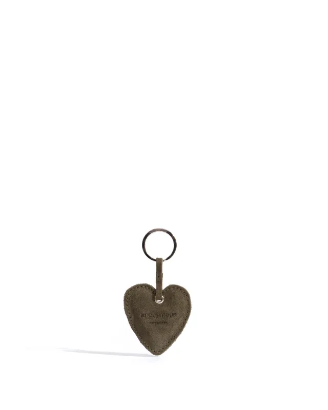 Heart keyring Calf suede Moss green made by Anonymous Copenhagen