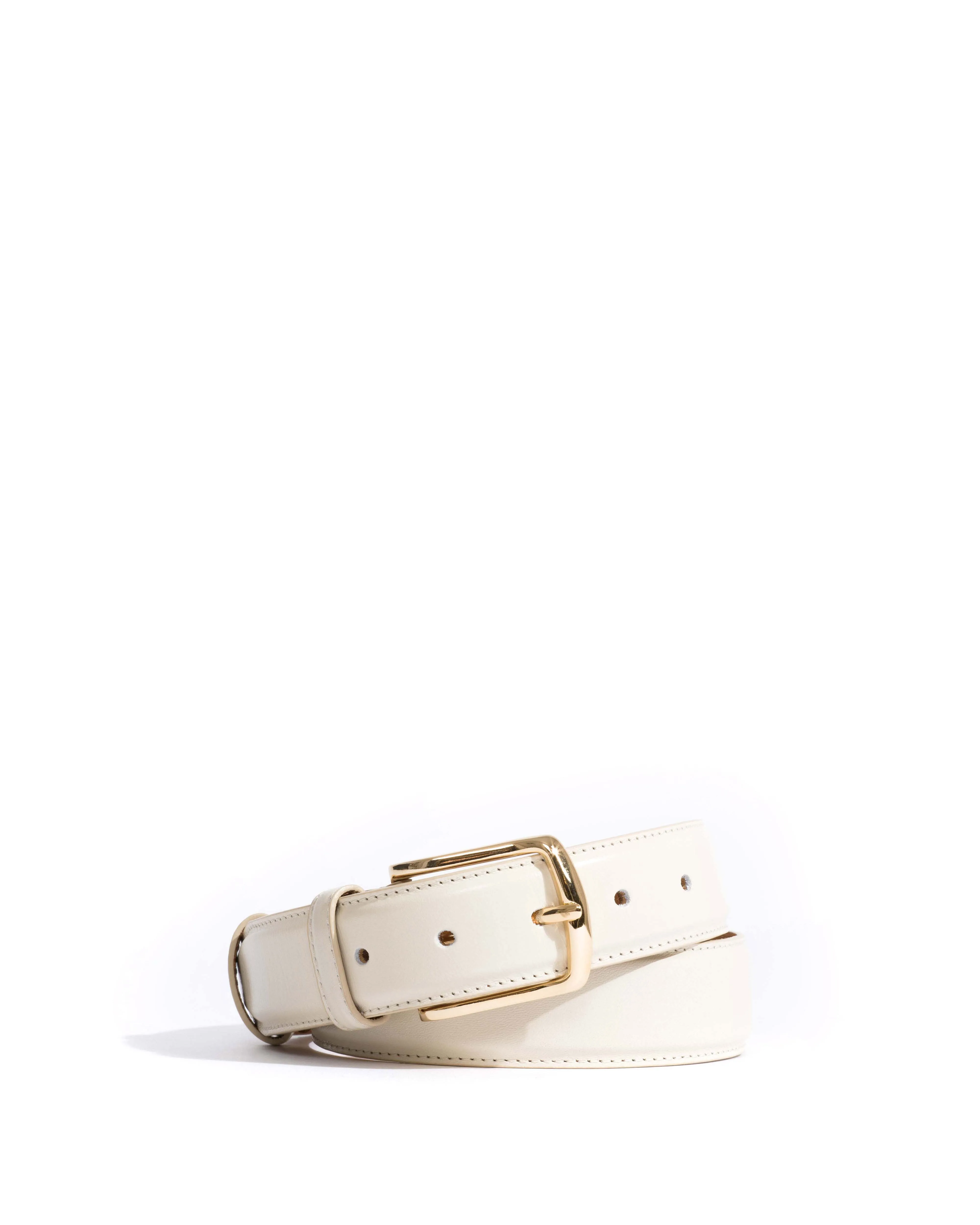 Quinn classic unisex leather belt Crinkled polished goat & metal White sand & gold buckle sold by Anonymous Copenhagen