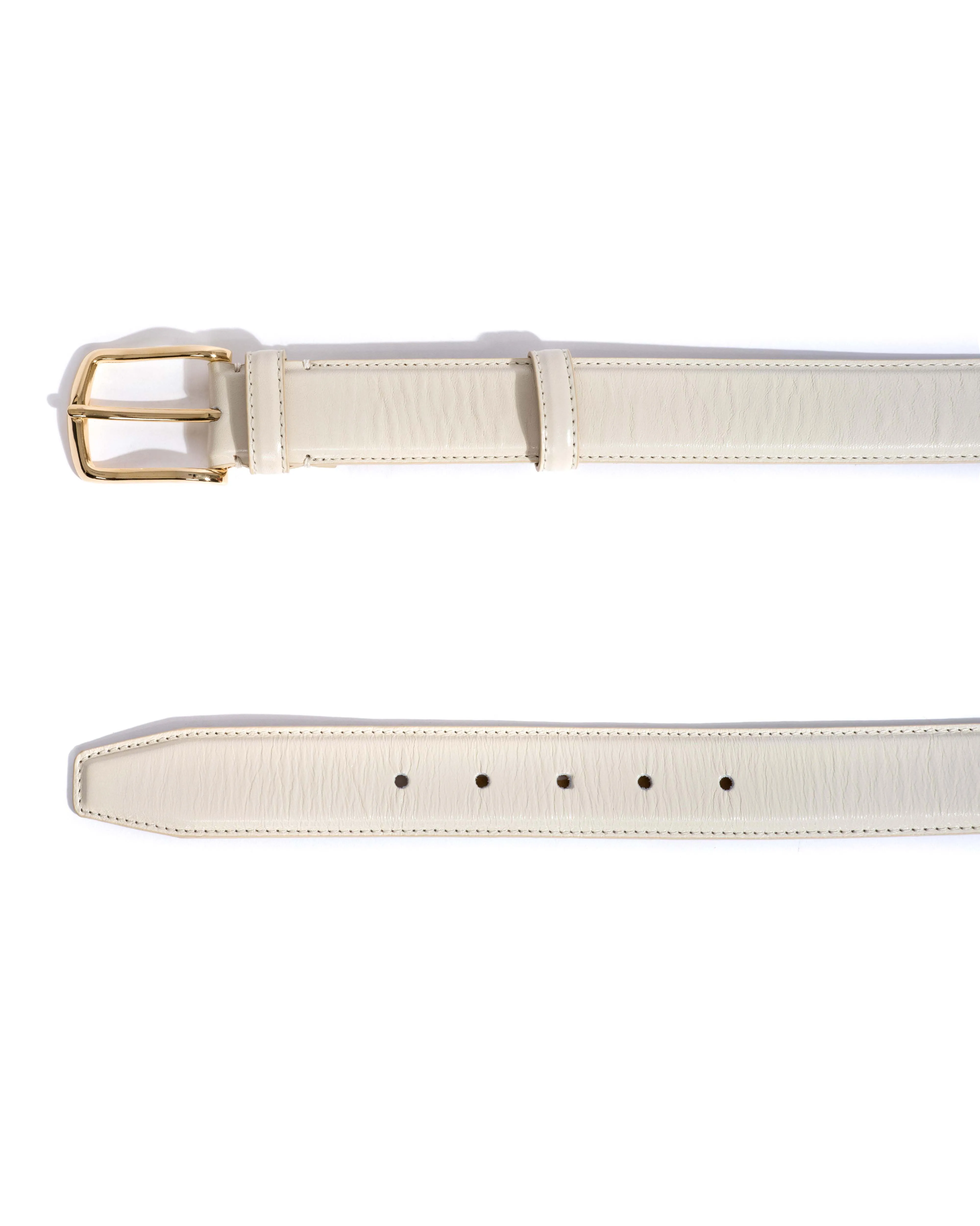 Quinn classic unisex leather belt Crinkled polished goat & metal White sand & gold buckle sold by Anonymous Copenhagen product image thumbnail 4