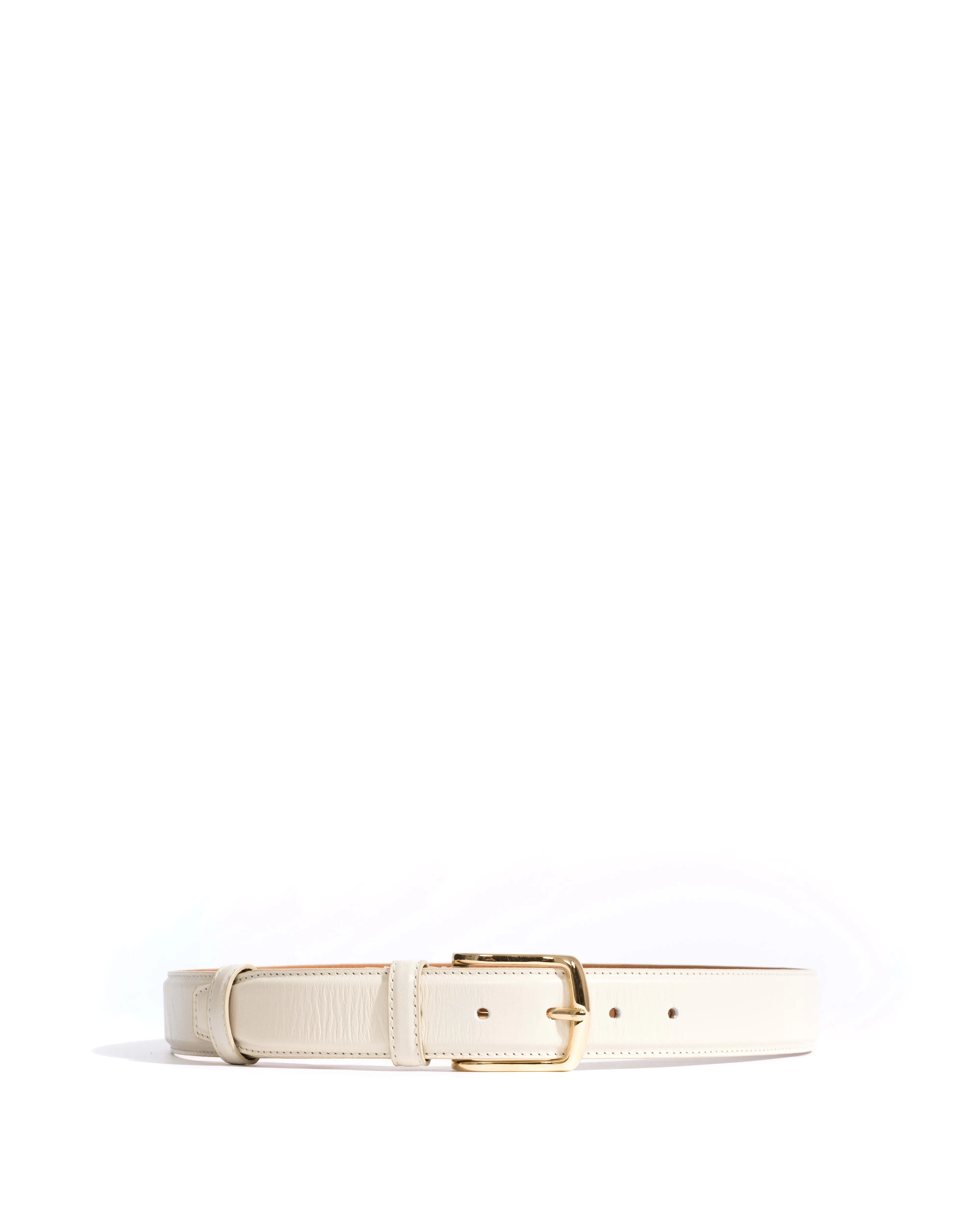 Quinn classic unisex leather belt Crinkled polished goat & metal White sand & gold buckle sold by Anonymous Copenhagen product image thumbnail 5