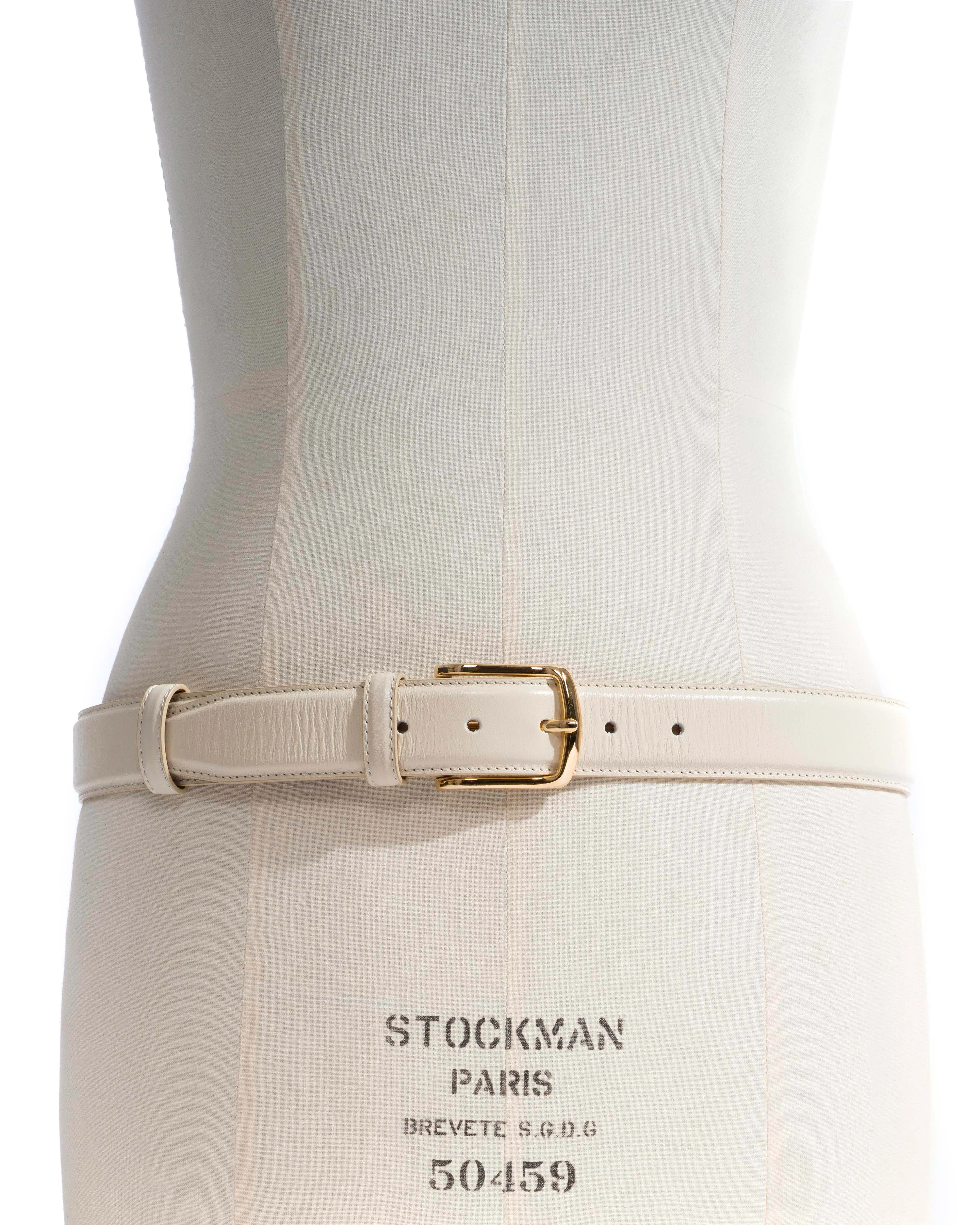 Quinn classic unisex leather belt Crinkled polished goat & metal White sand & gold buckle sold by Anonymous Copenhagen product image thumbnail 2