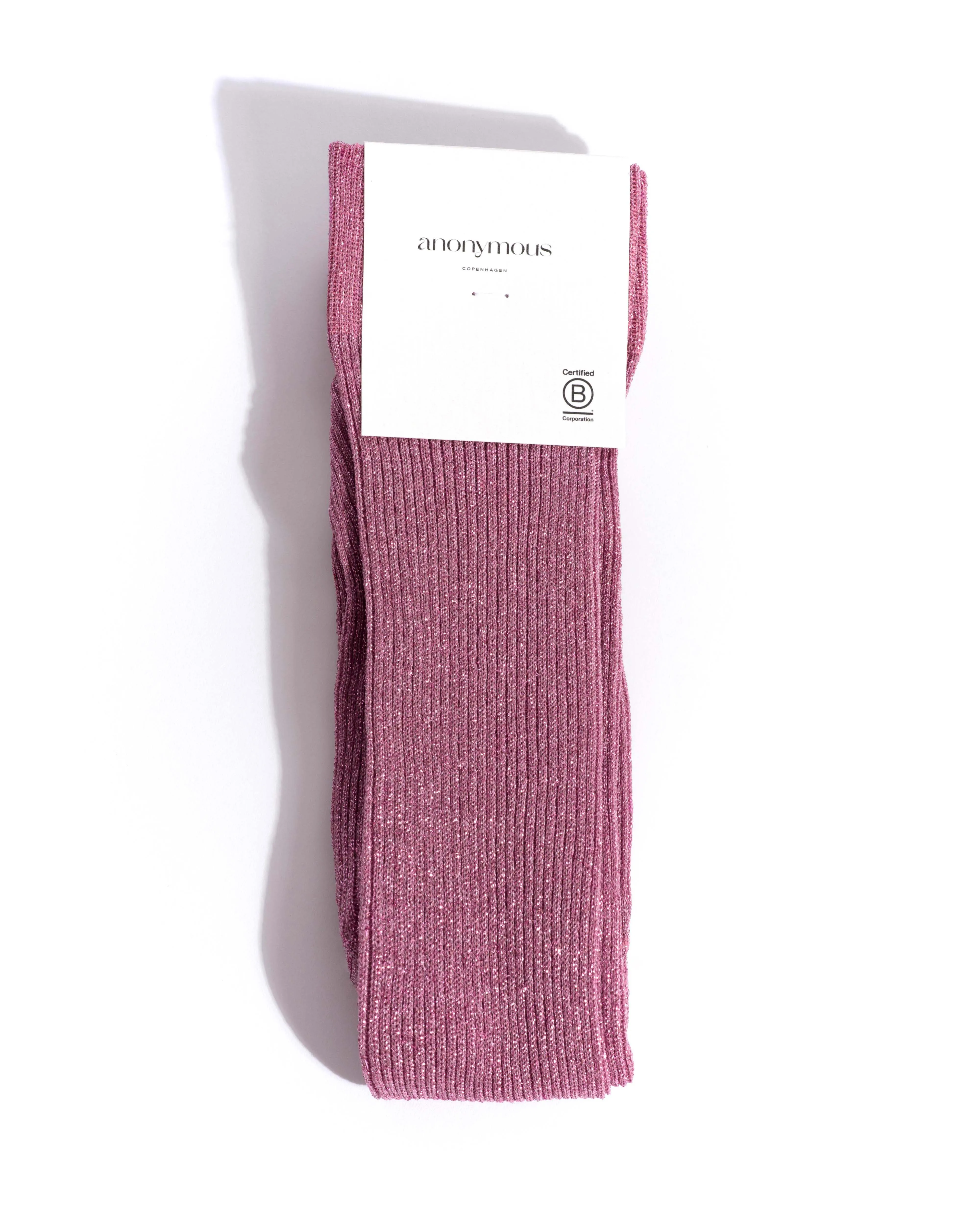 Noa mid calf glitter socks 52% nylon 48% polyester Burned rose sold by Anonymous Copenhagen product image thumbnail 4