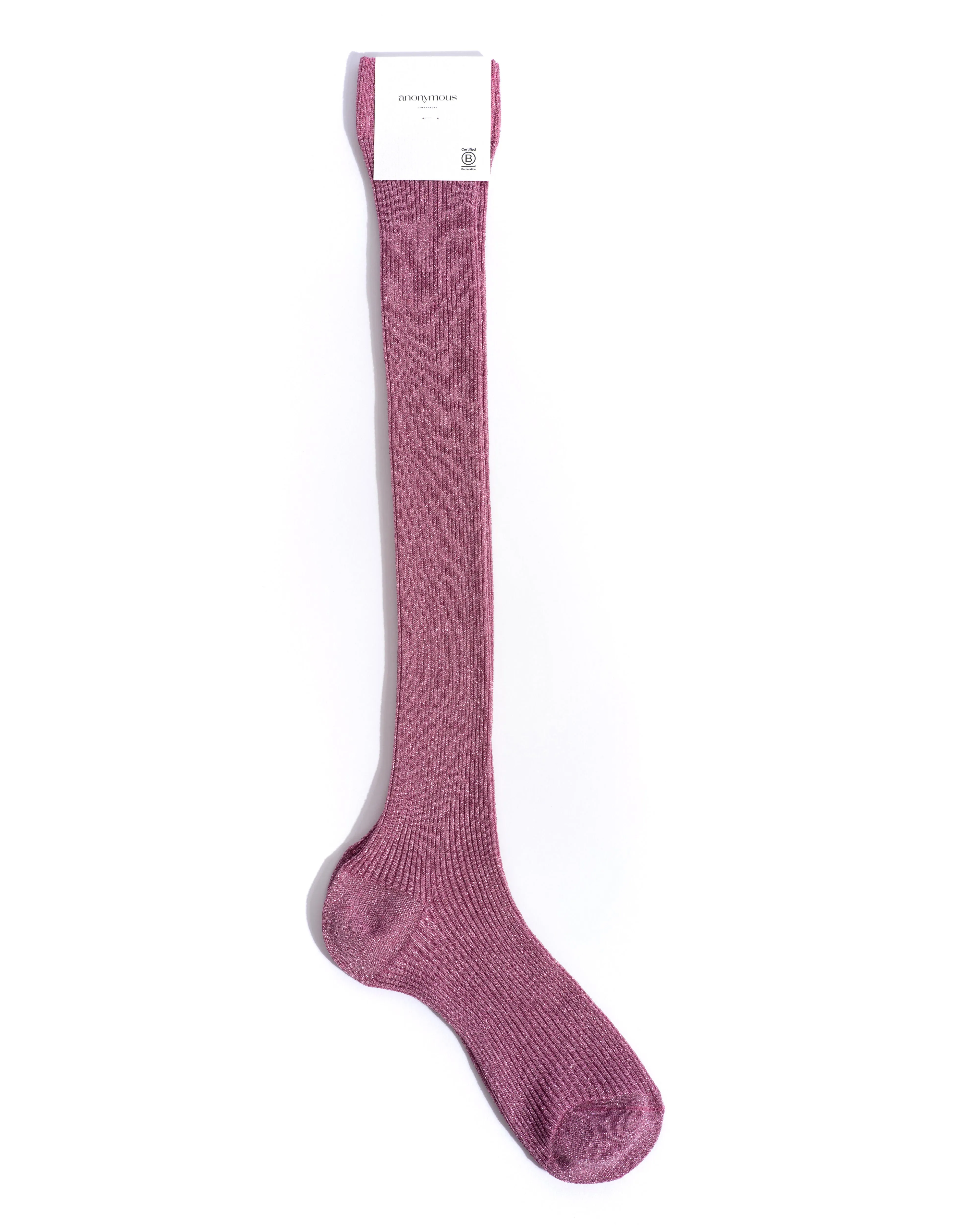 Noa mid calf glitter socks 52% nylon 48% polyester Burned rose sold by Anonymous Copenhagen product image thumbnail 5