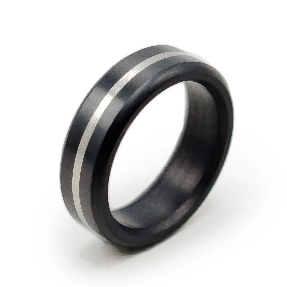 Kratos Rounded Platinum Inlay Ring 7mm sold by Elysium Hope