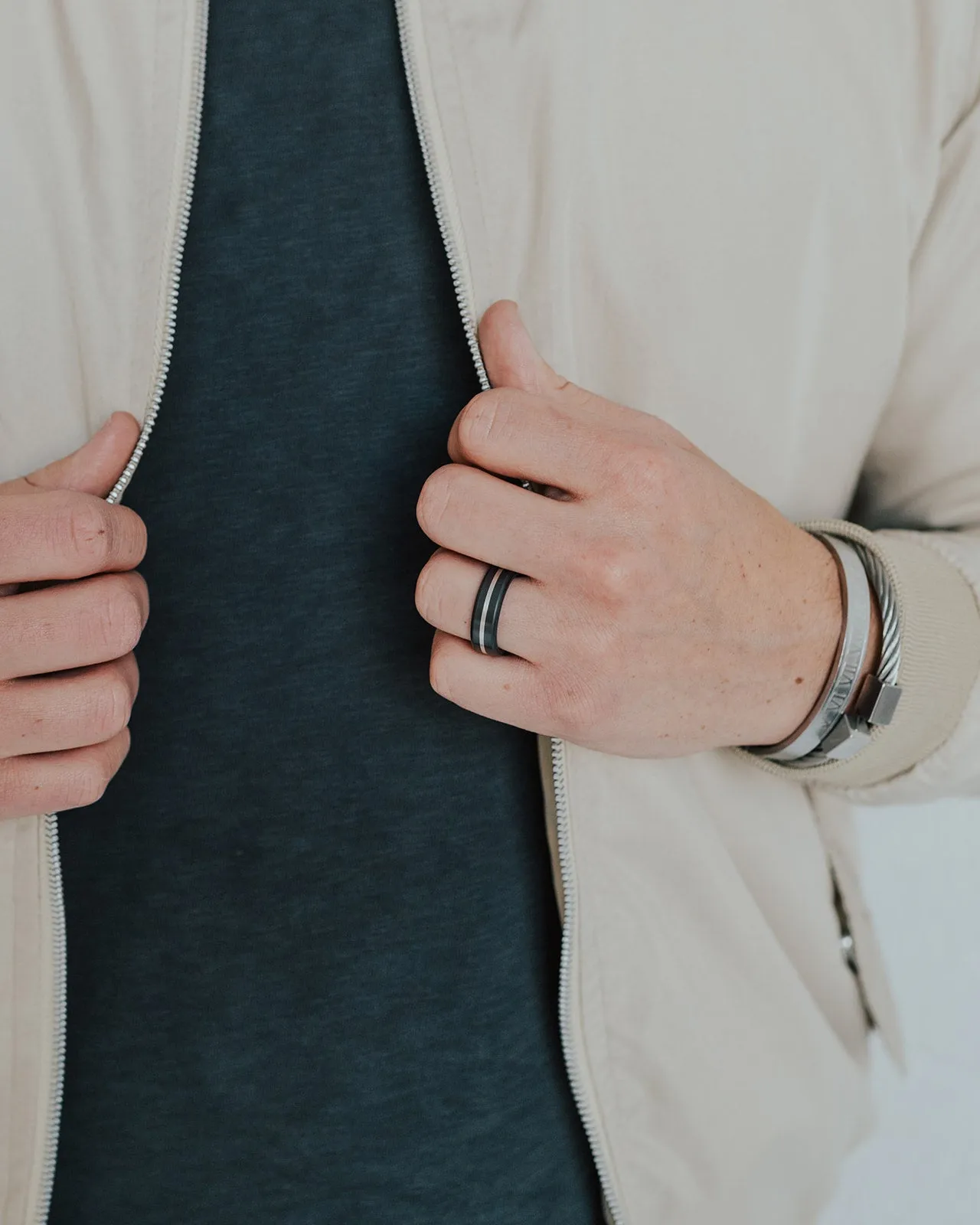 Kratos Rounded Platinum Inlay Ring 7mm sold by Elysium Hope product image thumbnail 3