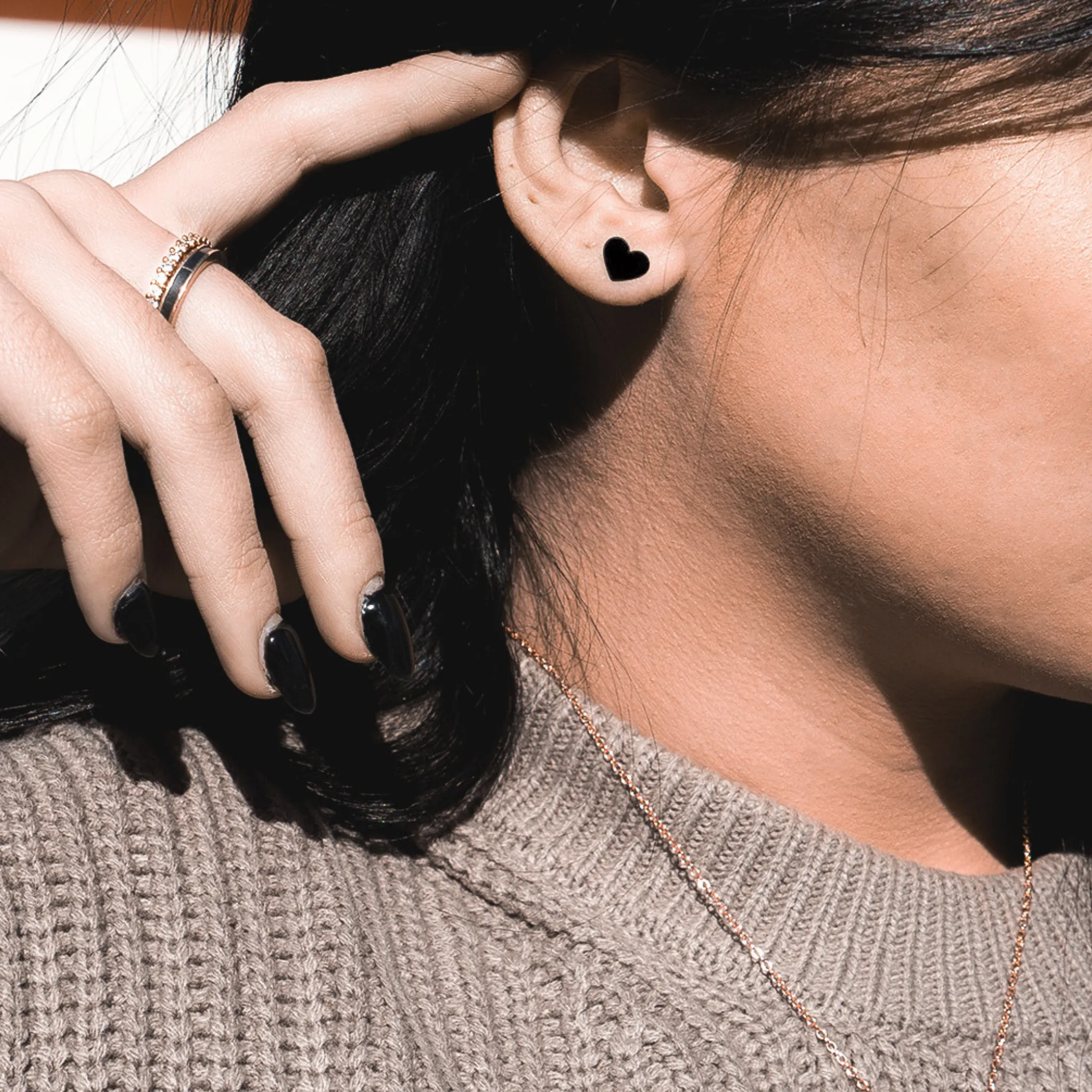 Solid Black Diamond Heart Earrings sold by Elysium Hope product image thumbnail 3