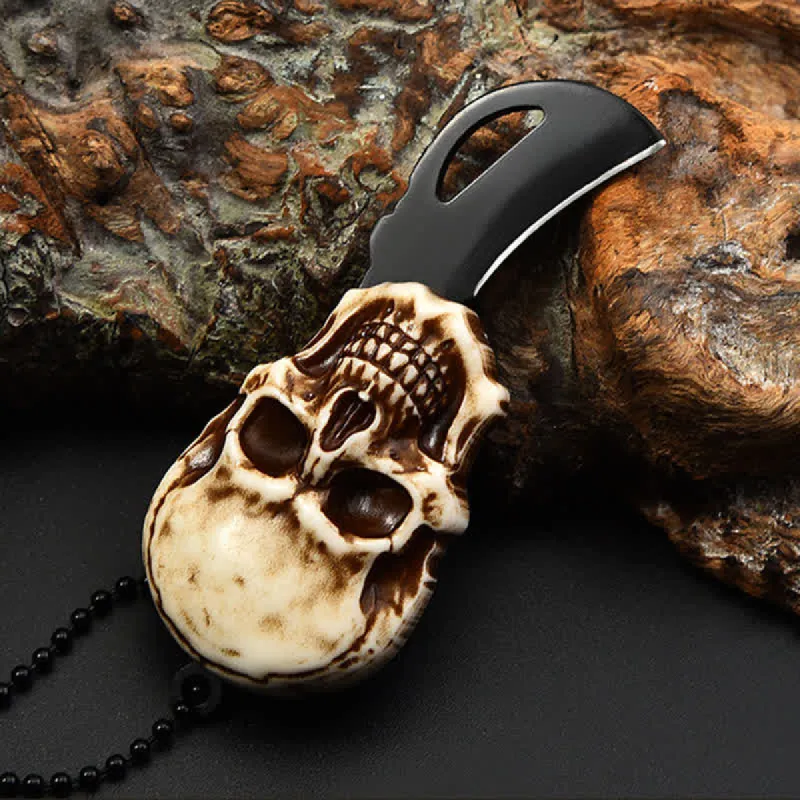 Creative Skull Mini Folding Knife Necklace Keychain With Chain sold by FloralTrip