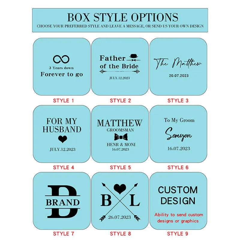 Men's Custom Engraving Box Surface Wedding Day Wooden Cufflinks Set sold by FloralTrip product image thumbnail 4