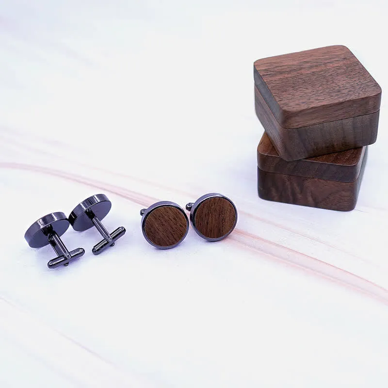Men's Custom Engrave Letter Box Black Walnut Wooden Cufflinks sold by FloralTrip product image thumbnail 3