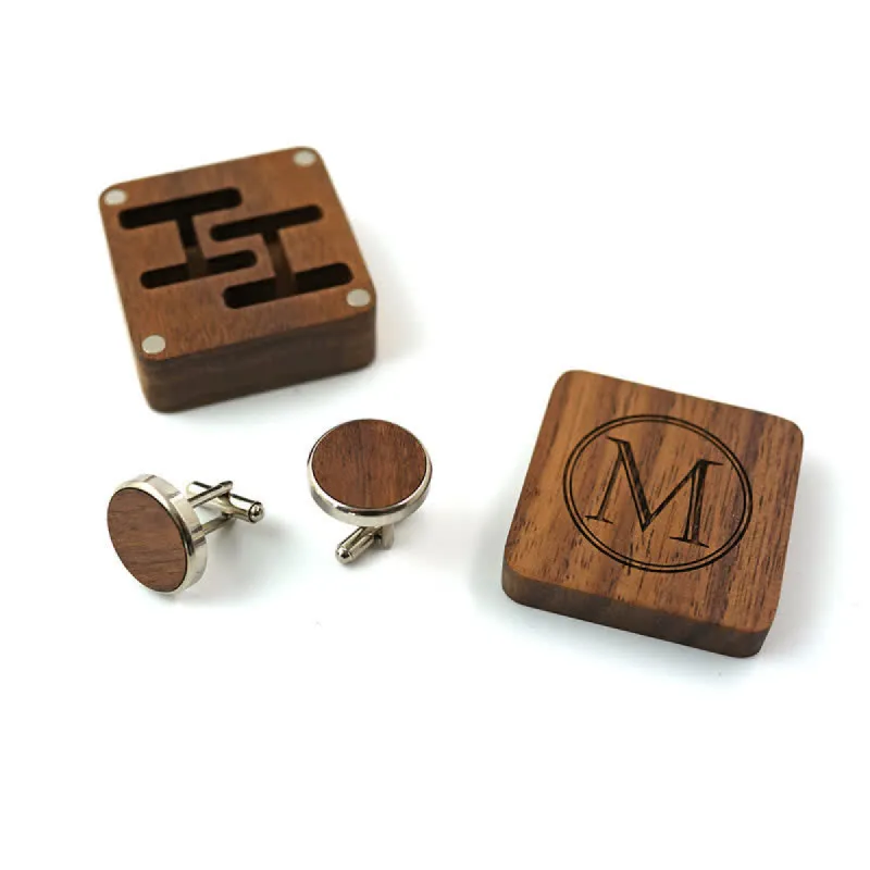Men's Custom Letter Engrave Box Wooden Cufflinks sold by FloralTrip