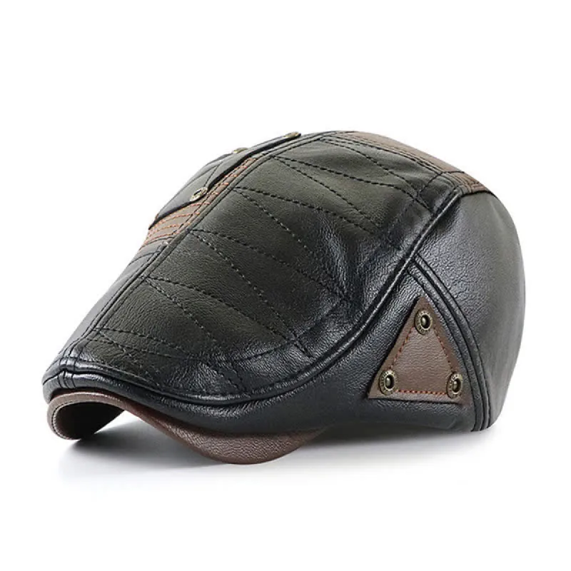 Fashion Stitching Color Contrast Leather Beret Hat sold by FloralTrip