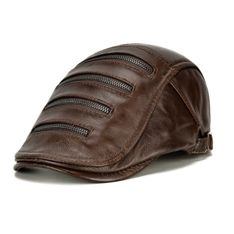 Horizontal Zipper Decoration Leather Beret Hat sold by FloralTrip