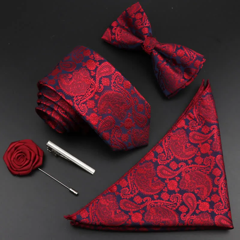 5Pcs Men's Burgundy Floral Paisley Bow Ties Gift Box sold by FloralTrip