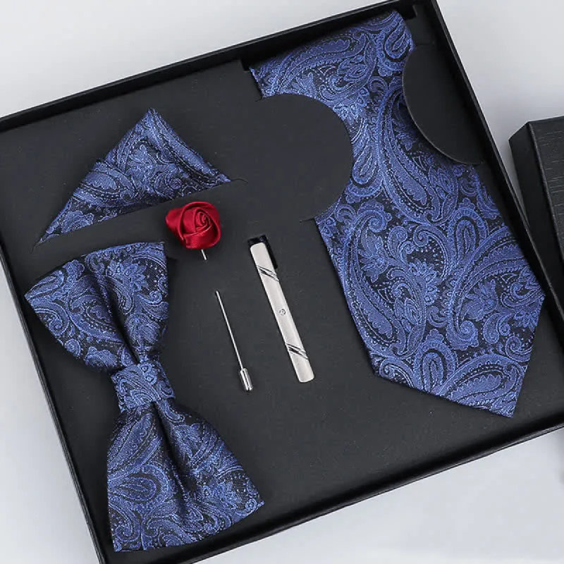 5Pcs Men's Luxurious Blue & Black Paisley Bow Ties Gift Box sold by FloralTrip