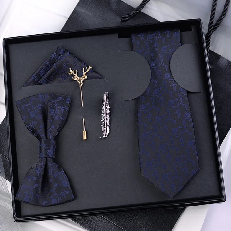 5Pcs Men's Black & Dark Blue Floral Bow Ties Gift Box sold by FloralTrip