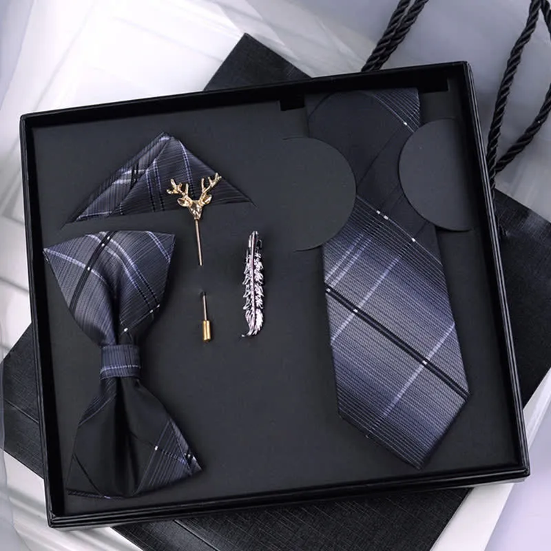 5Pcs Men's Black & Gray Gradient Plaid Bow Ties Gift Box sold by FloralTrip