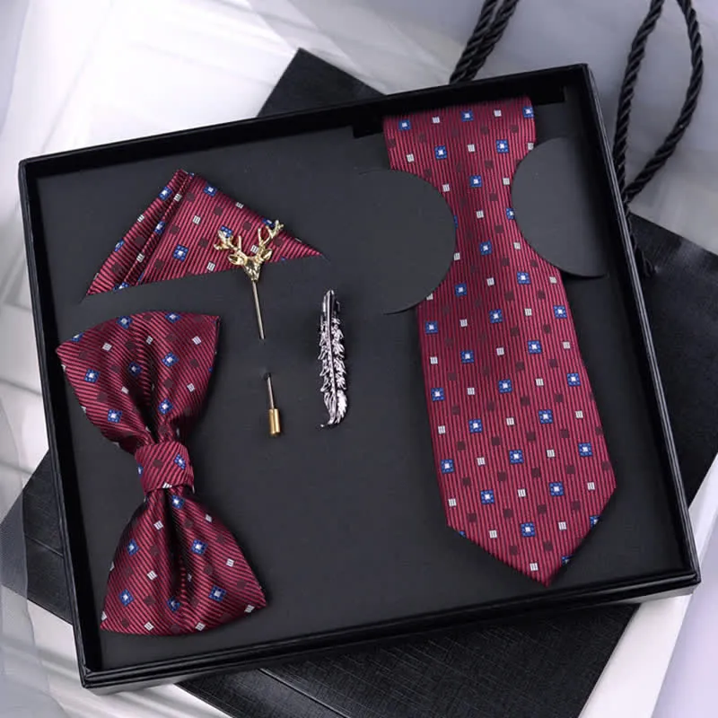 5Pcs Men's Burgundy Square Dots Bow Ties Gift Box sold by FloralTrip