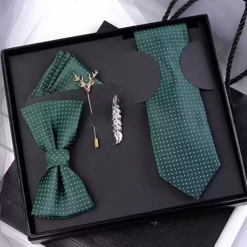 5Pcs Men's Dark Green White Polka Dots Bow Ties Gift Box sold by FloralTrip