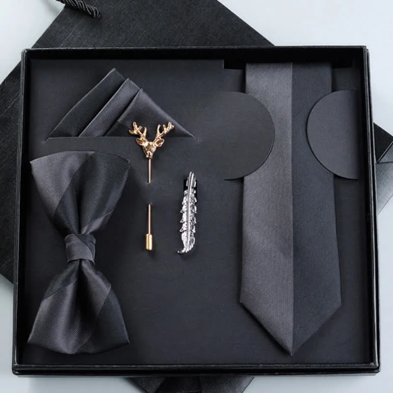 5Pcs Men's Black & Gray Color Collision Zipper Necktie Bow Ties Gift Box sold by FloralTrip