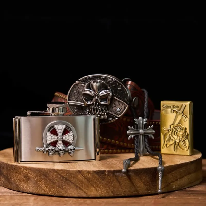 Cross Skull DIY Hidden Knife Belt Buckle Flask Buckle Bolo Tie Lighter Bundle Set sold by FloralTrip