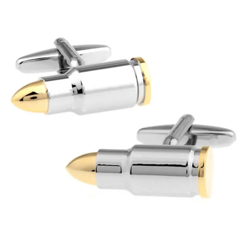 Men's Gold Tipped Silver Bullet-Shaped Cufflinks sold by FloralTrip