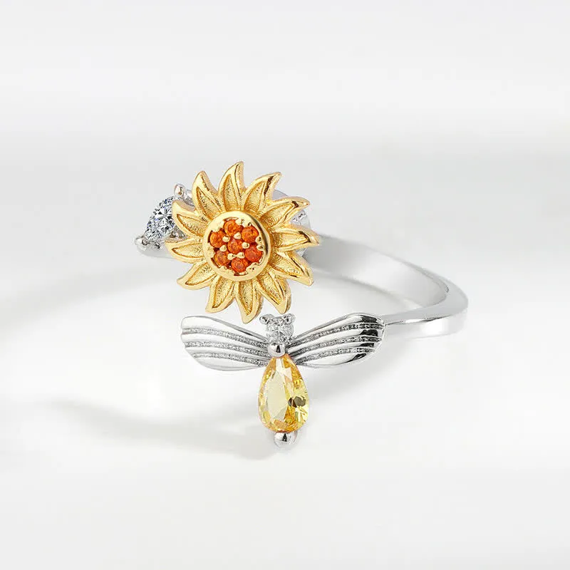 Fidget Spinning Sunflower Rose Bee Adjustable Ring sold by FloralTrip product image thumbnail 4