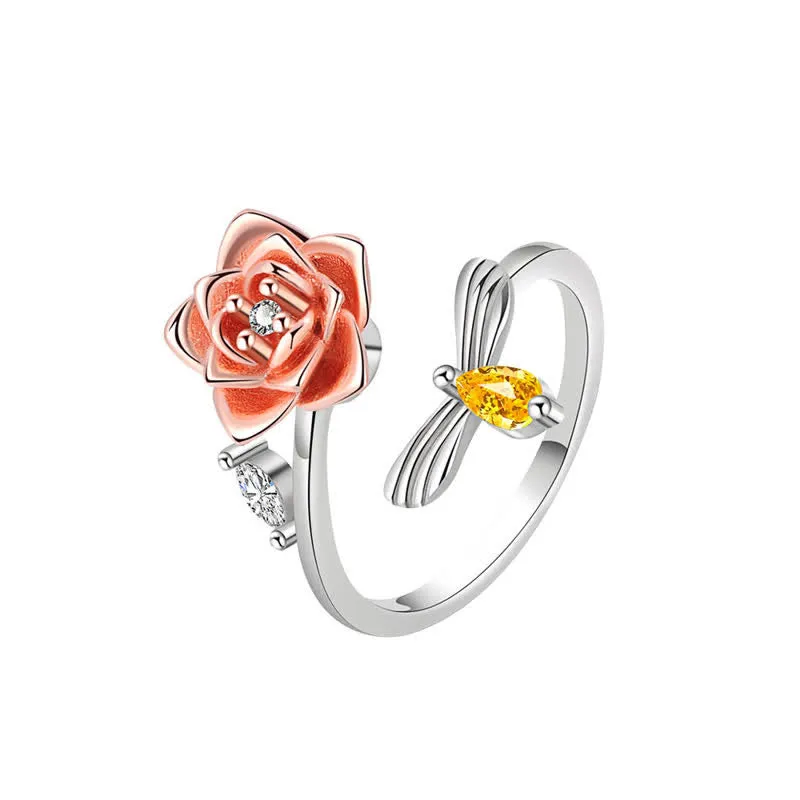 Fidget Spinning Sunflower Rose Bee Adjustable Ring sold by FloralTrip product image thumbnail 5