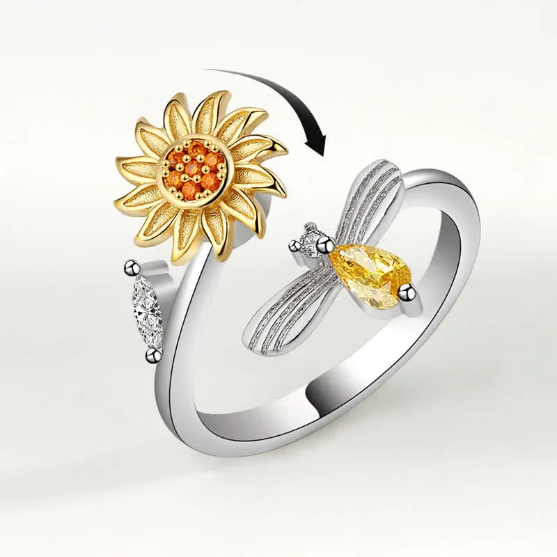 Fidget Spinning Sunflower Rose Bee Adjustable Ring sold by FloralTrip product image thumbnail 3