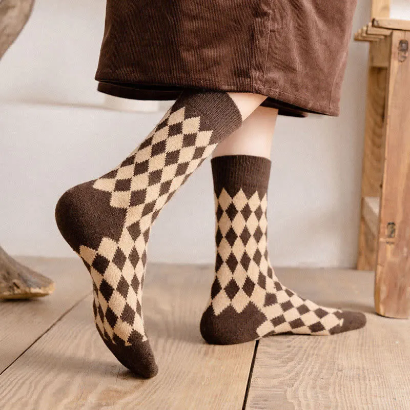 Women's Argyle Warm Thermal Aesthetic Crew Socks sold by FloralTrip