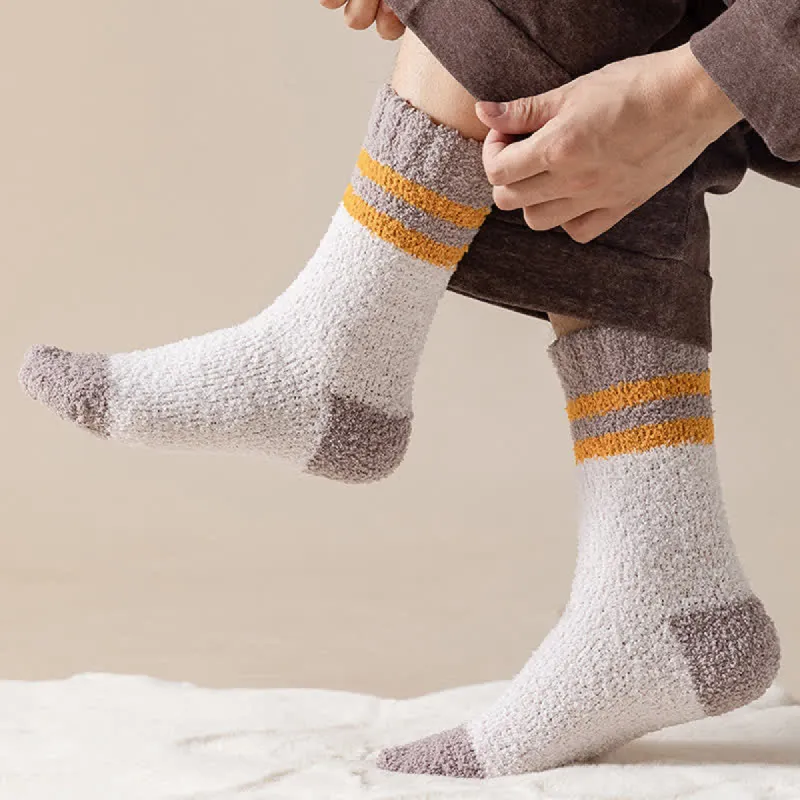 Men's Gentle Striped Fuzzy Coral Fleece Sleep Crew Socks sold by FloralTrip