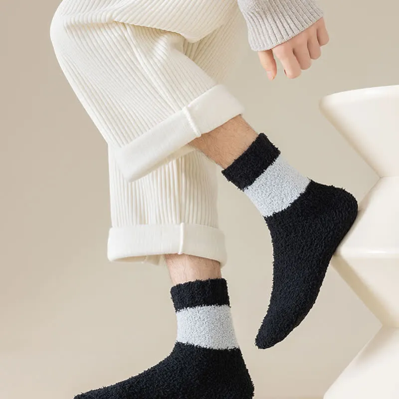 Men's Wide Stripes Fuzzy Coral Fleece Sleep Crew Socks sold by FloralTrip