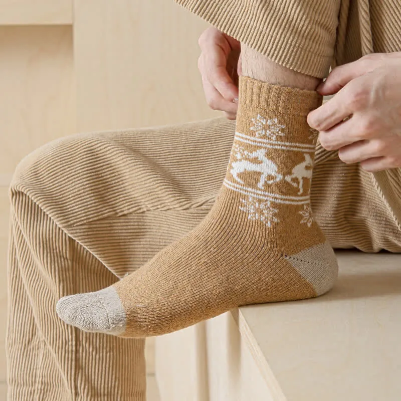 5 Pairs of Snowflake Elk Print Cotton Crew Socks sold by FloralTrip