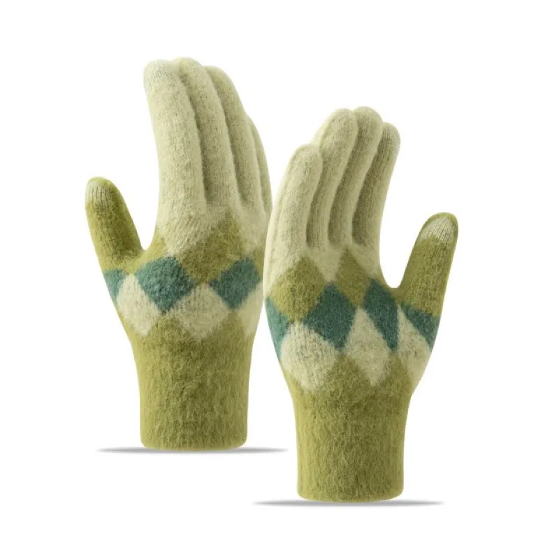 Colorful Diamond Pattern Warm Plush Knitted Gloves sold by FloralTrip