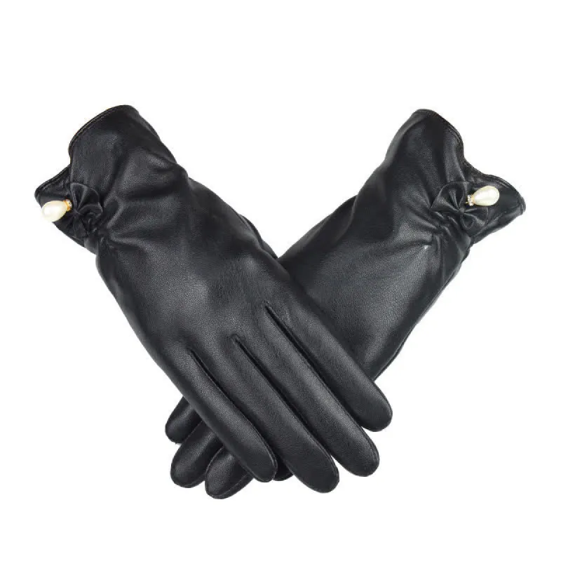Women's Winter Velvet Pearl Leather Gloves sold by FloralTrip