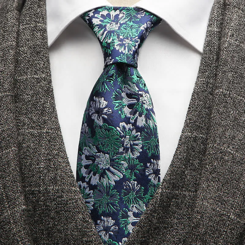 Men's Navy Base Green & White Daisy Floral Necktie sold by FloralTrip