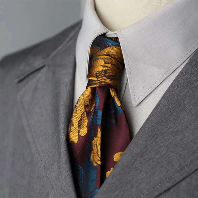 Men's Burgundy & Gold Chrysanthemum Floral Necktie sold by FloralTrip