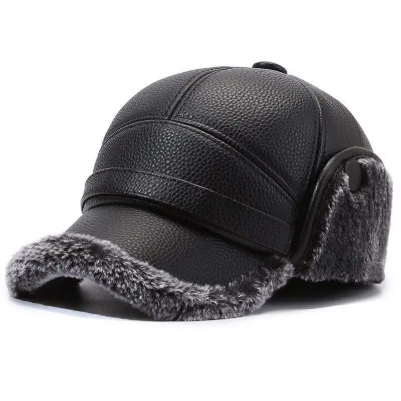 PU Leather Fleece Earflaps Baseball Hat sold by FloralTrip