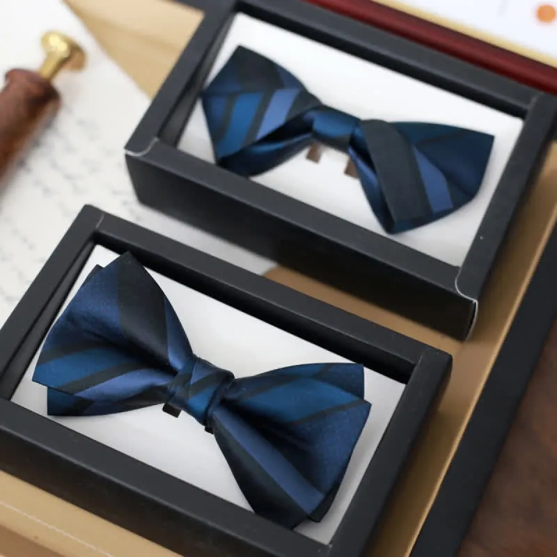 Men's Noble Navy SteelBlue Striped Pattern Bow Tie sold by FloralTrip