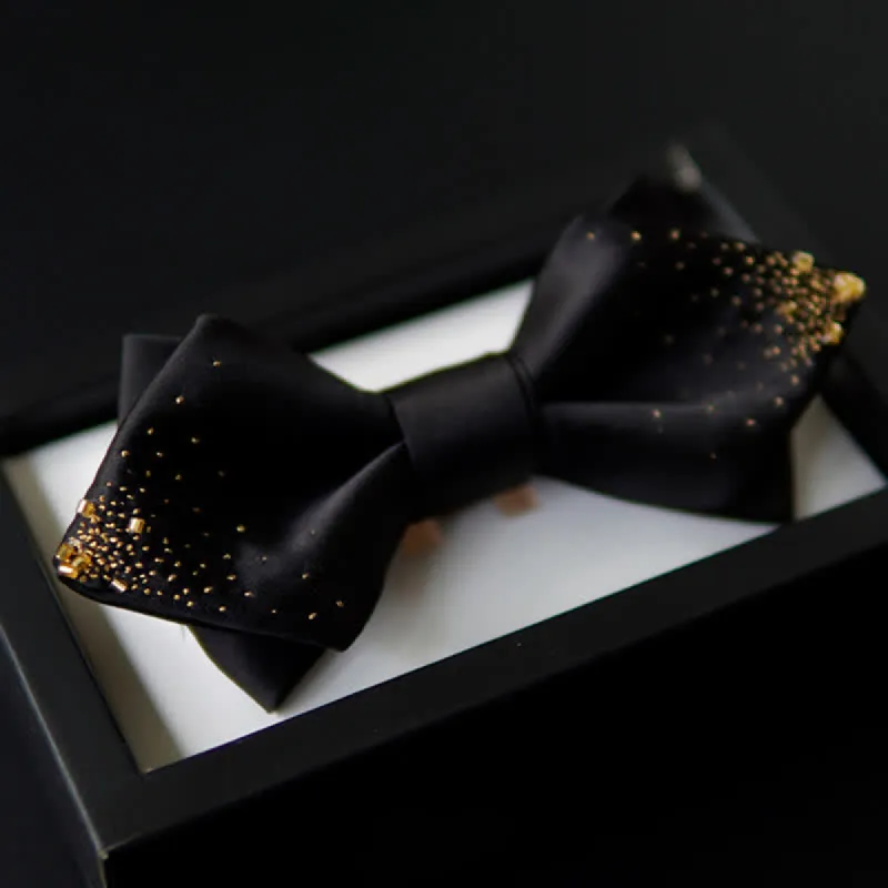 Men's Black Gold Wire Double Layers Pointy Bow Tie sold by FloralTrip