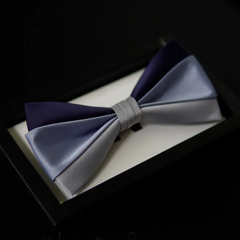 Men's Navy Blue Gray Three Colors Contrasting Bow Tie sold by FloralTrip