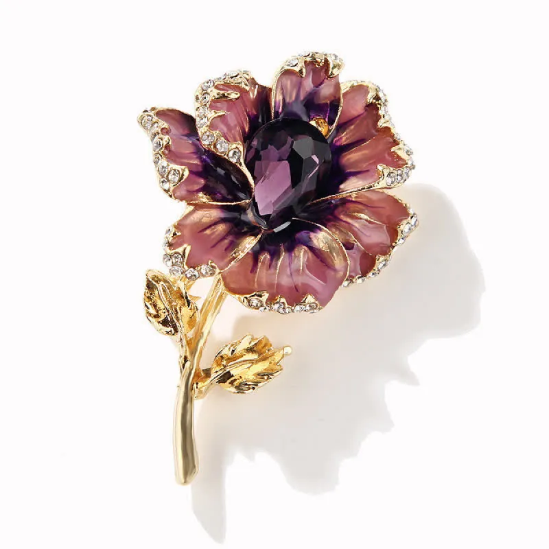 Women's Exquisite Crystal Enamel Flower Brooch sold by FloralTrip