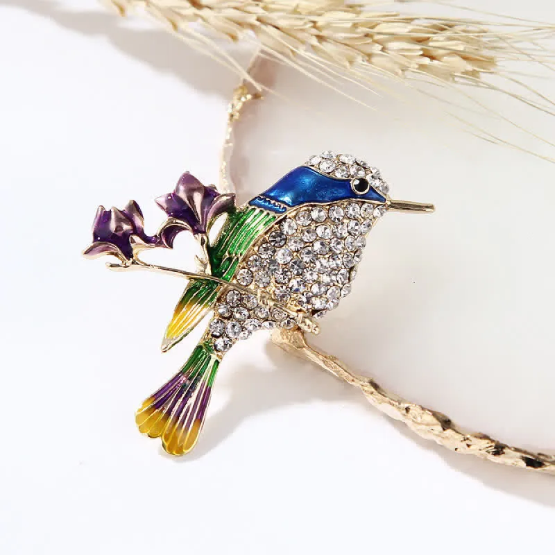 Women's Magpie Enamel Rose Bird Rhinestone Brooch sold by FloralTrip