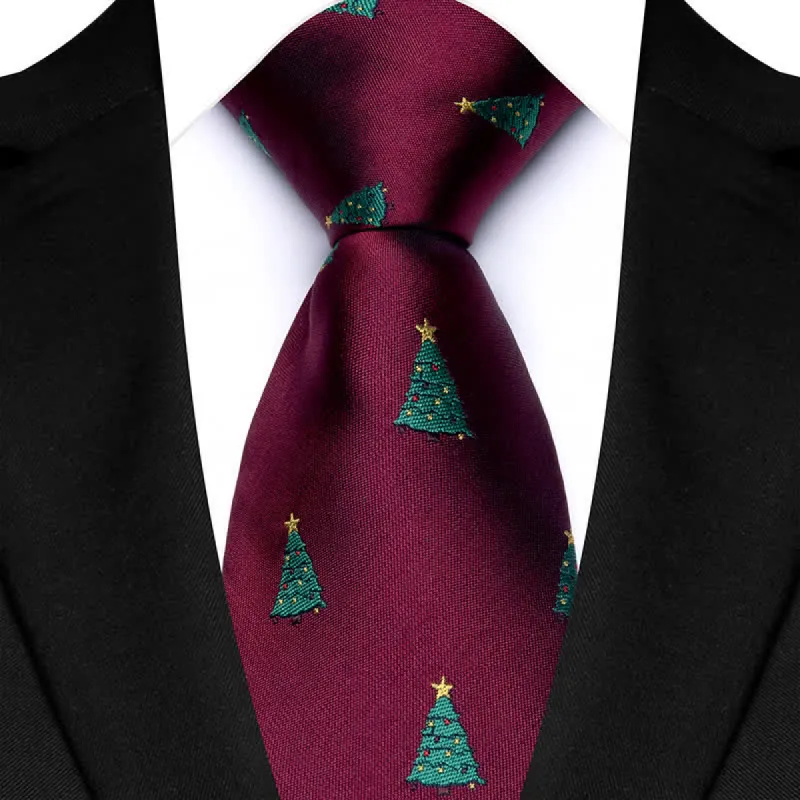 Men's Green Christmas Trees Festive Design Necktie made by FloralTrip