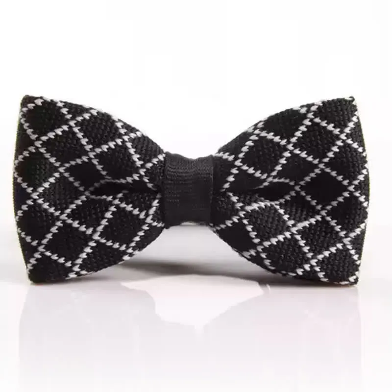 Men's Black & White Striped Plaid Knitted Bow Tie sold by FloralTrip product image thumbnail 2