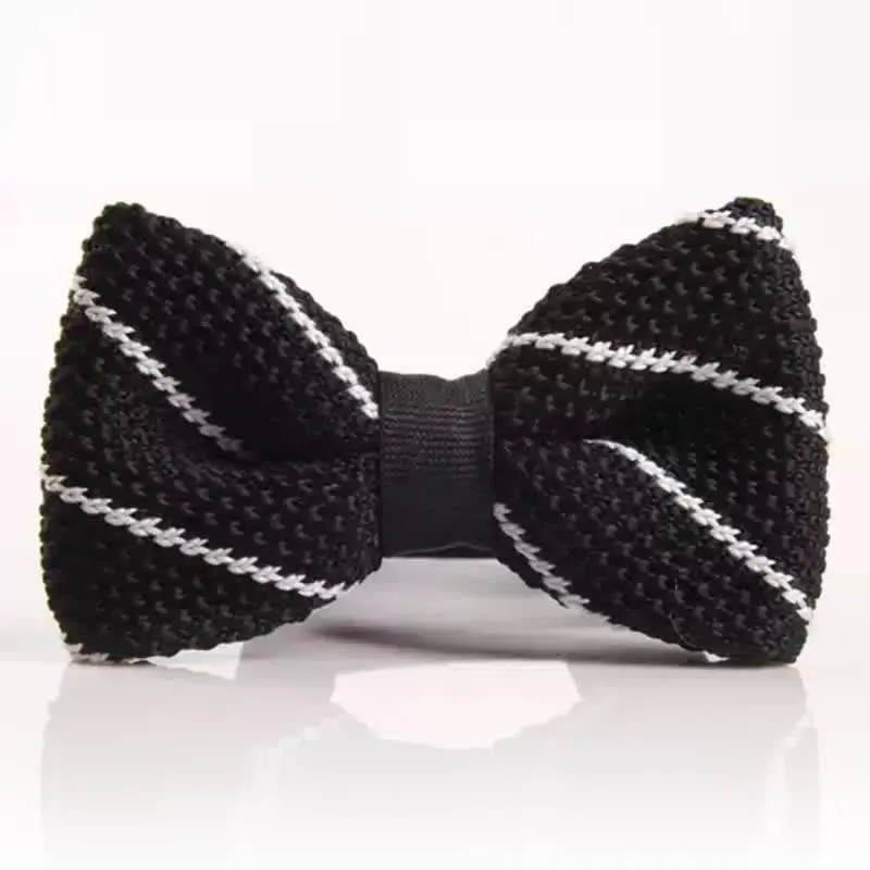 Men's Black & White Striped Plaid Knitted Bow Tie sold by FloralTrip product image thumbnail 3