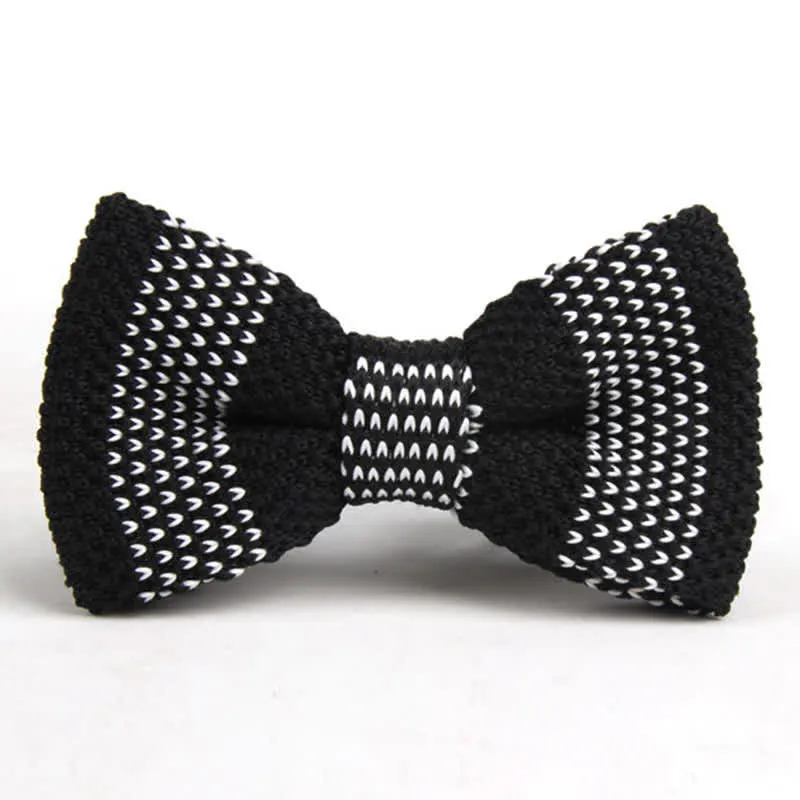 Men's Black & White Striped Plaid Knitted Bow Tie sold by FloralTrip product image thumbnail 4