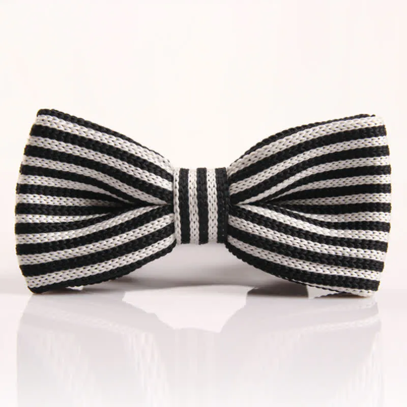 Men's Black & White Striped Plaid Knitted Bow Tie sold by FloralTrip