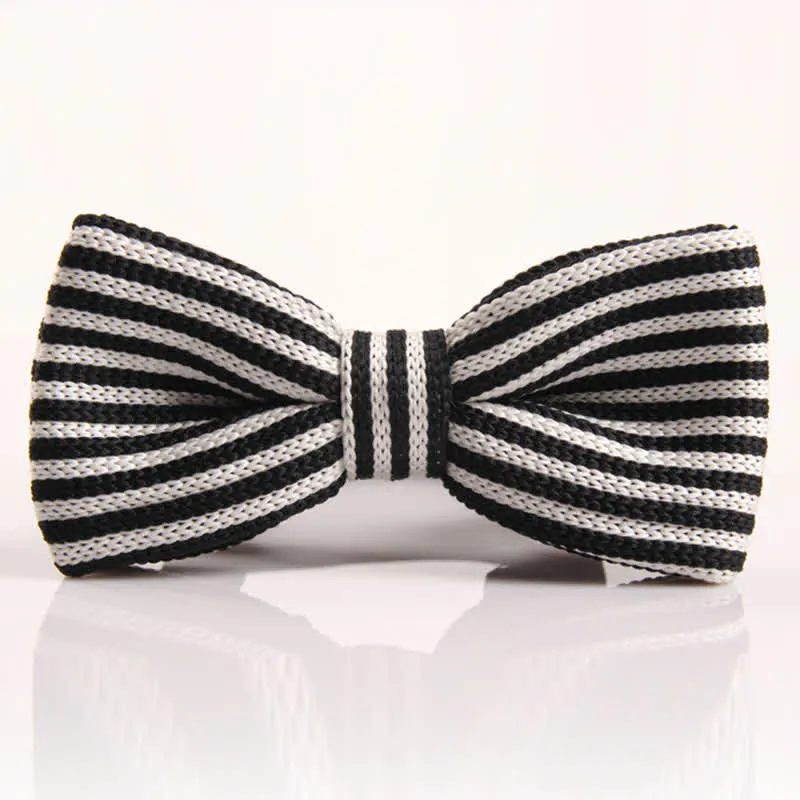 Men's Black & White Striped Plaid Knitted Bow Tie sold by FloralTrip