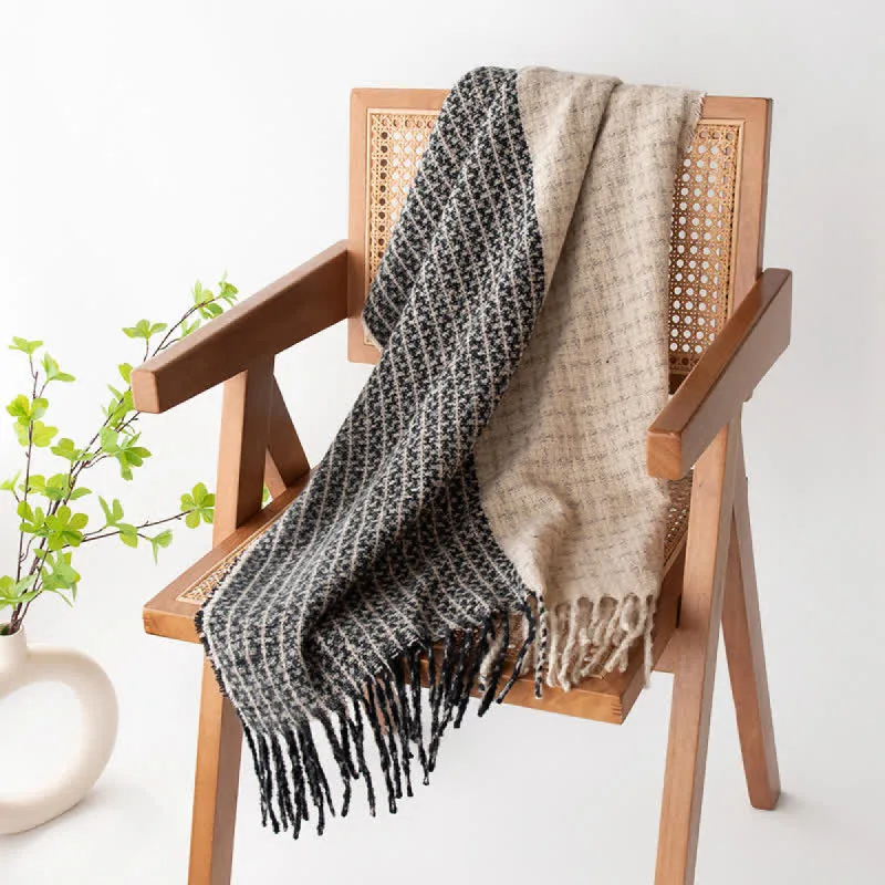 Unisex Plaid Colour Blocking Vintage Tassel Scarf sold by FloralTrip